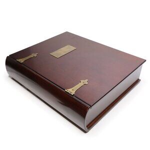 Vintage 90s Bombay Company Mahogany Wood Brown & Brass Memory Box Hinged Lid